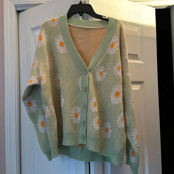 SHEIN Sweaters - Green daisy cardigan sweater